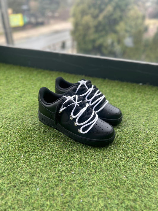 Nike Air Force 1 Black / WHITE DOUBLE ROPE LACES CUSTOM