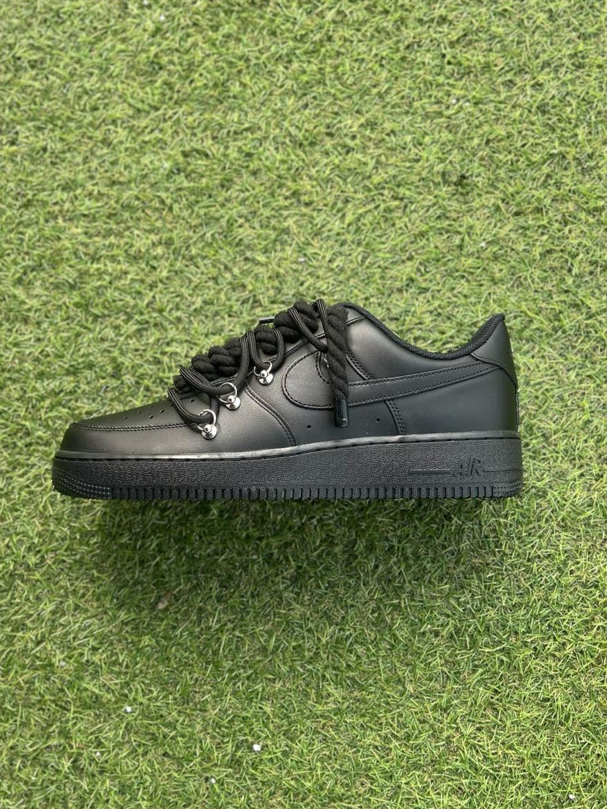 Nike airforce 1 black カスタム Nike Air Force 1 Black / BLACK DOUBLE ROPE LACES CUSTOM